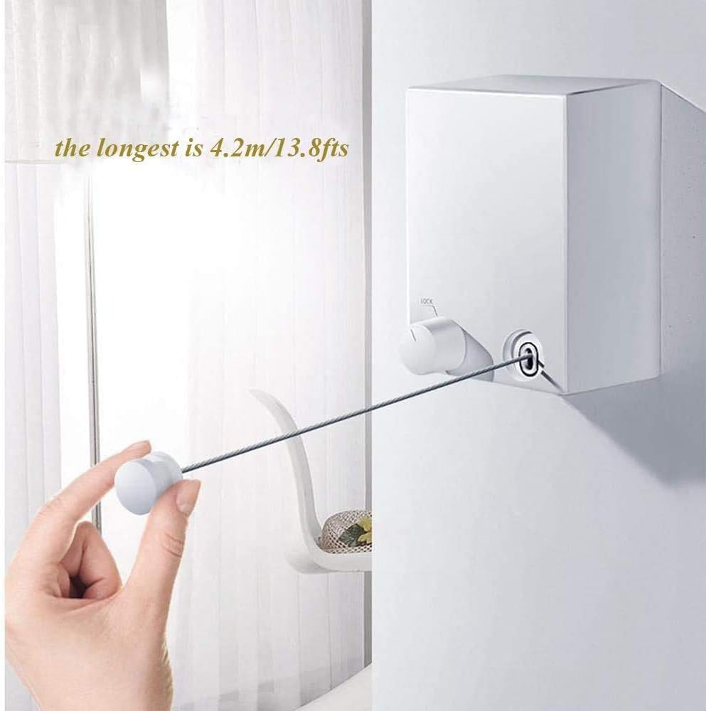 Adjustable Length Upto 4.2 meter Retractable steel rope clothesline 