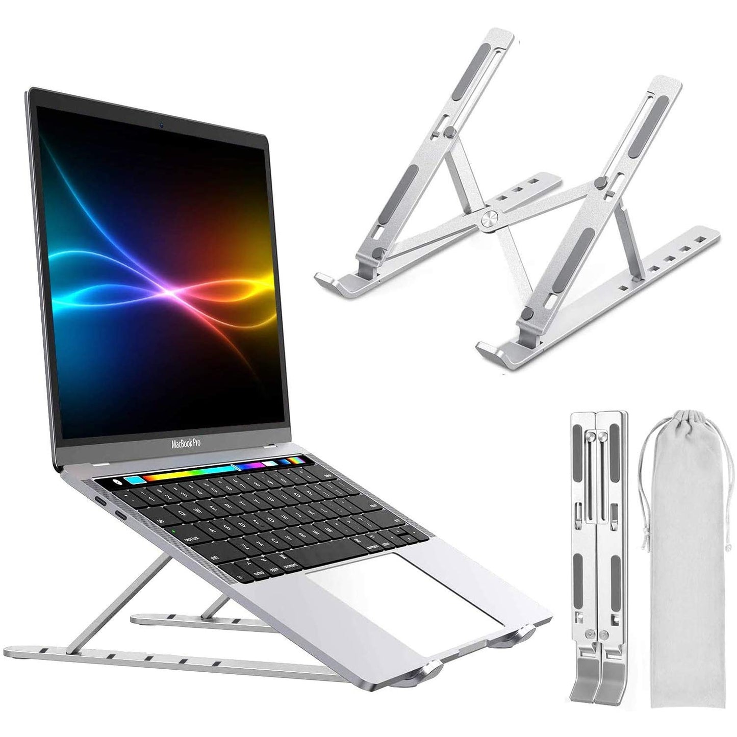 Aluminium Laptop Stand with Detachable Single &amp; Dual Fan – Adjustable Foldable Metal Laptop Stand (Silver &amp; Black)