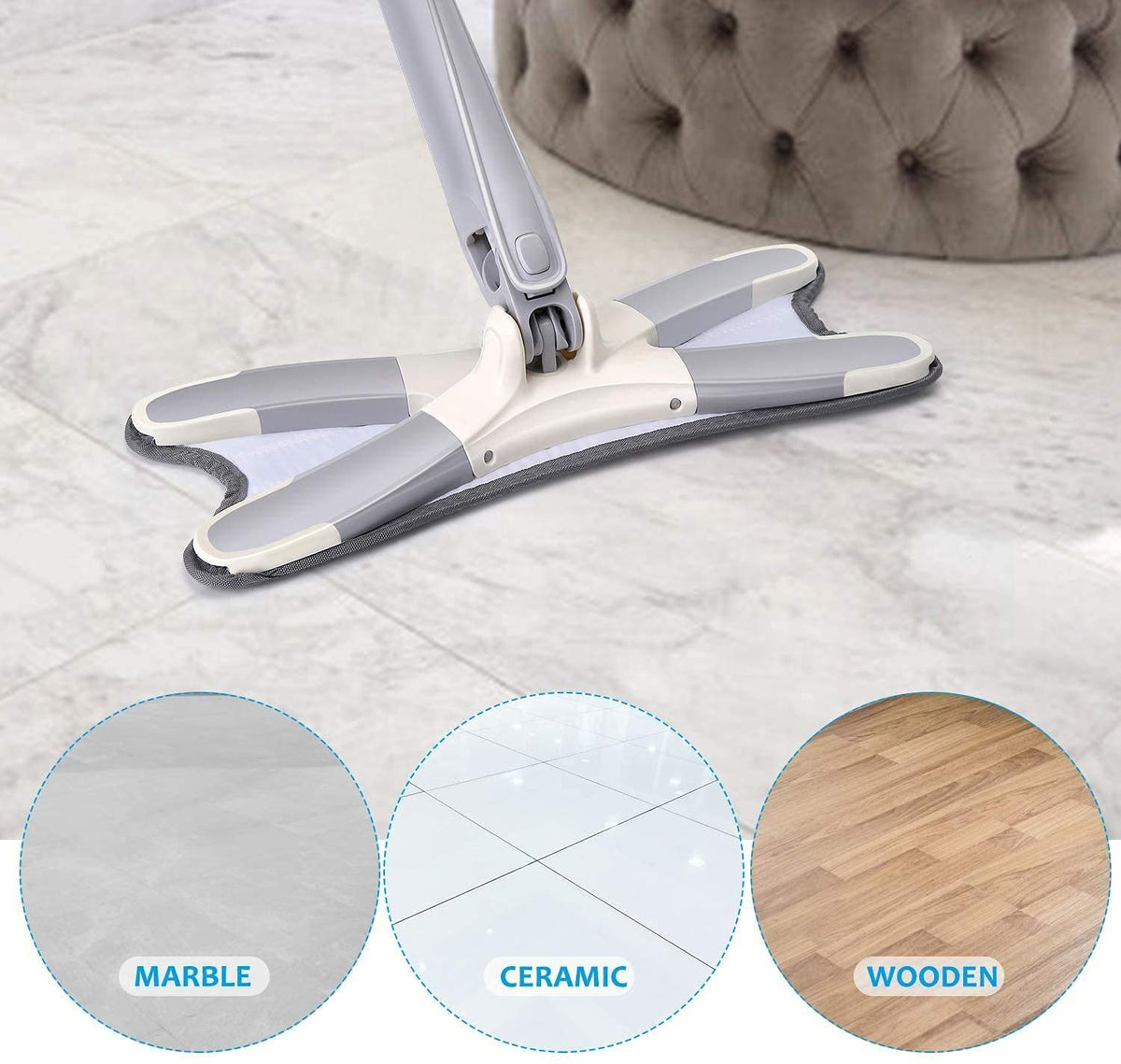 X Mop can clean all type of flat marble, ceramic and wooden surfaces 