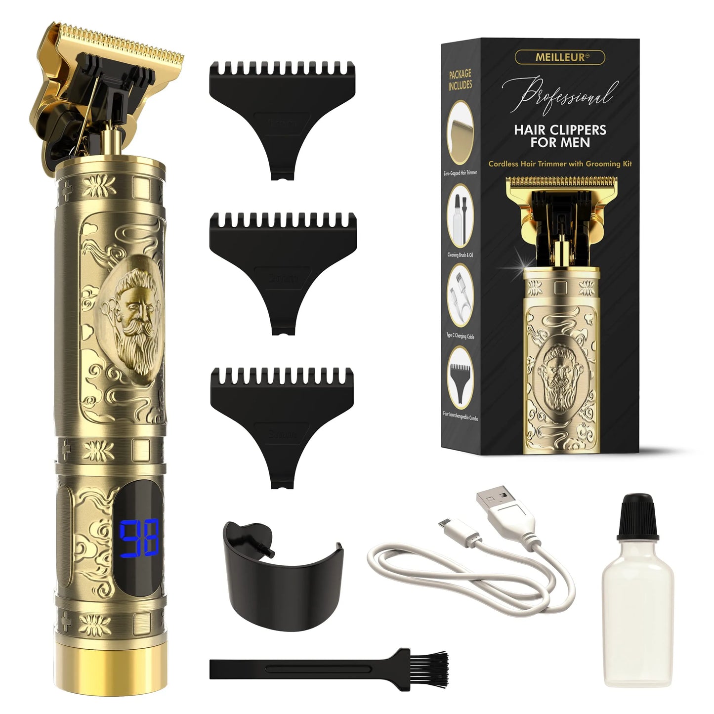 T9 Vintage Hair Trimmer for Men – Professional Rechargeable Hair &amp; Beard Trimmer (Metal Body)