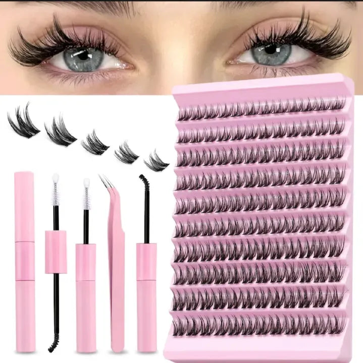 DIY Eyelash Extension Kit – 200 Lash Clusters with Waterproof Lash Bond, Remover &amp; Precision Tweezer