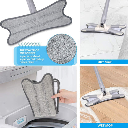 X-Type Flat Floor Mop with Replaceable Cloth Heads